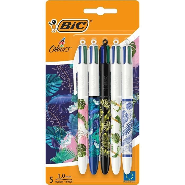 Stylo BIC 4 Couleurs Gradient - Pointe Moyenne 1mm - 4 Encres (Bleu, Rouge, Vert, Noir)