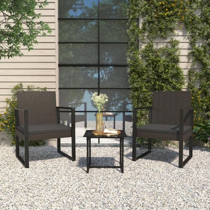 vidaXL Salon de jardin 3 pcs avec coussins Noir Résine tressée 319198