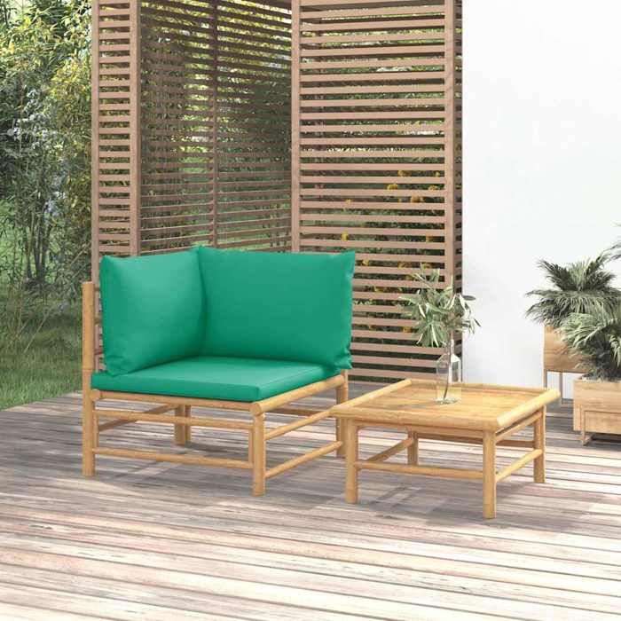 Salon de jardin VidaXL 2 pièces Coussin Bambou