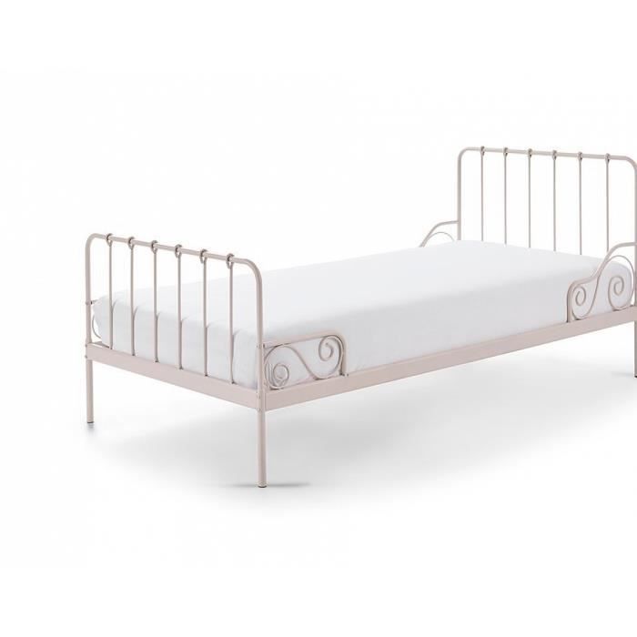 lit rose alice (90x200) fabriqué en métal. le sommier du lit est inclus.