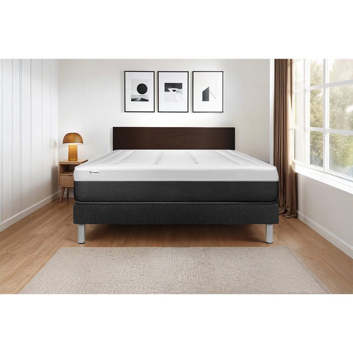 Ensemble Matelas Sommier 135x190 cm - Sommier Noir (en kit) - Vital Form Noir