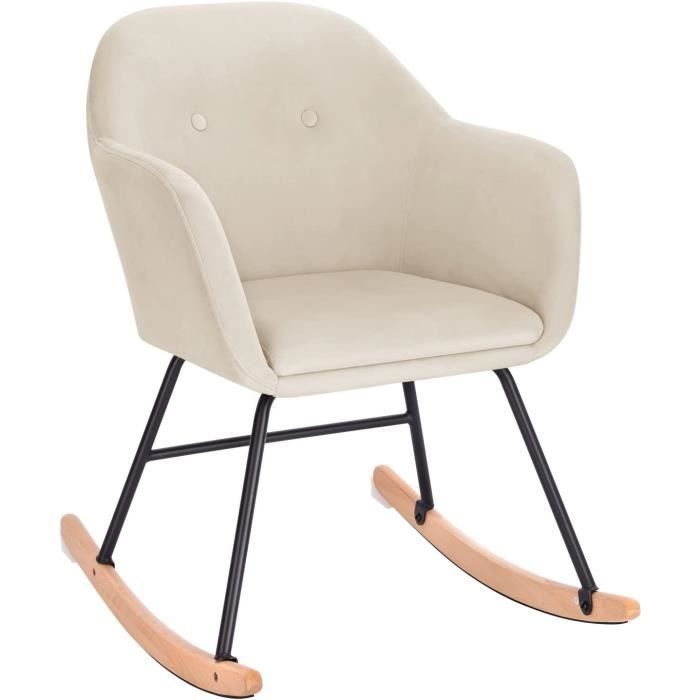 woltu fauteuil à bascule en velours, chaise à bascule, fauteuil de relaxation avec pieds en acier et patin en bois, crème