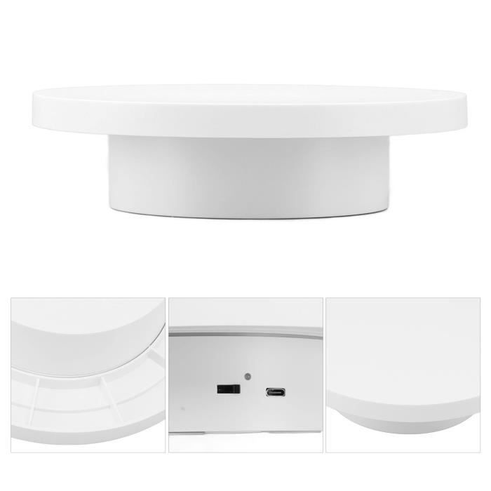Présentoir Rotatif électrique VALICLUD 14 Cm - PVC Blanc, Charge 2,5 Kg, Pour Bijoux, Photos, Objets - 5