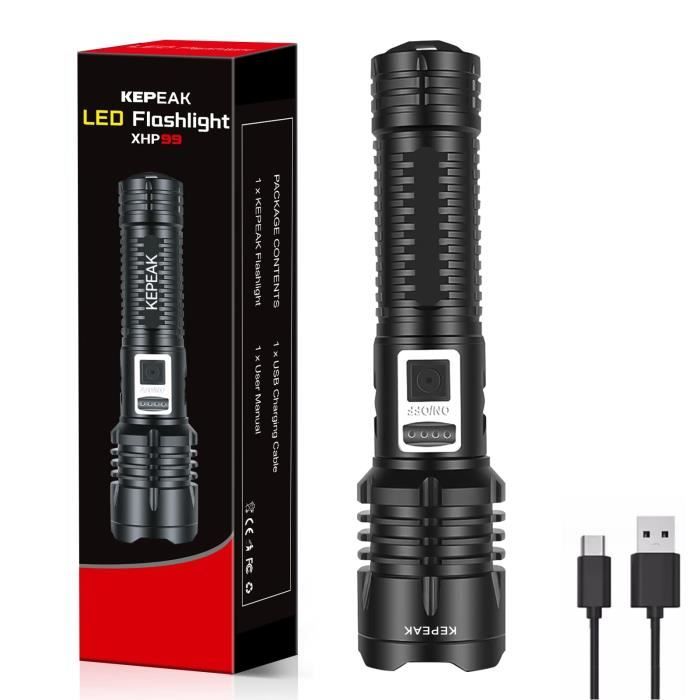 Lampe Torche LED Ultra Puissante Rechargeable, Lampe de Poche