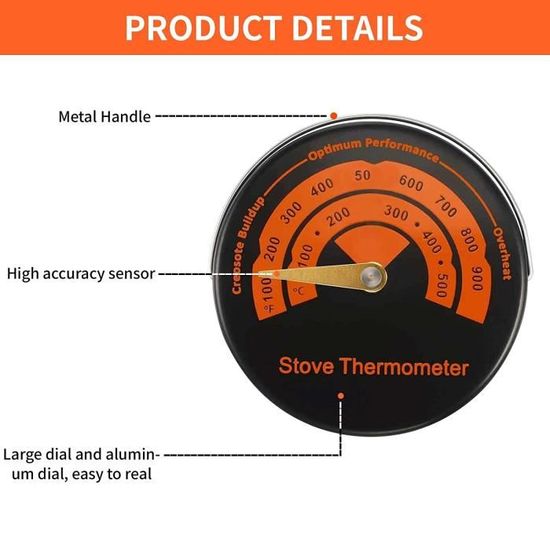 Thermomètre magnétique pour poêle à bois, accessoires de cheminée, tuyau de  cheminée, brûleur de four, tempér - Cdiscount Bricolage