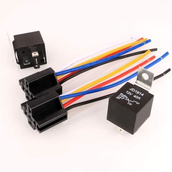 Lot De 5 Relais Voiture 24V 40A SPDT - 5 Broches, Avec Supports Métal, Pour Feux, Essuie-glaces, Alarme