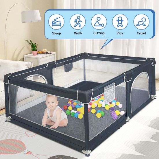 Parc Bébé Démontable 120x120x66 Cm - Avec 50 Balles, Tissu Oxford, Acier - Pour Intérieur/extérieur - Gris Foncé