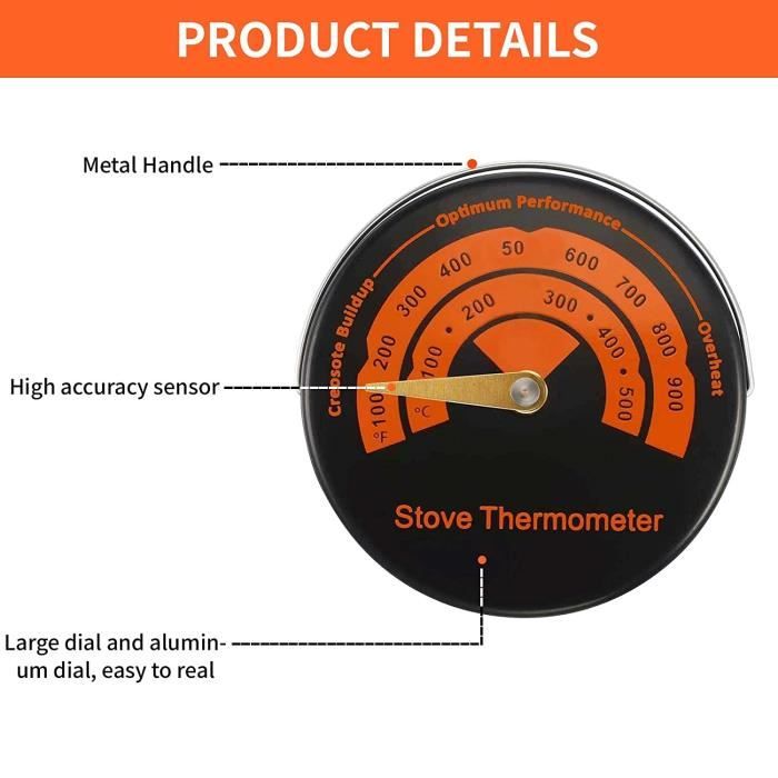 Poêle magnétique Thermomètre Poêle à bois Thermomètre supérieur Thermomètre  Température Poêle Conduit de fumée Thermomètre Cheminée Accessoires pour  éviter poêle Fa
