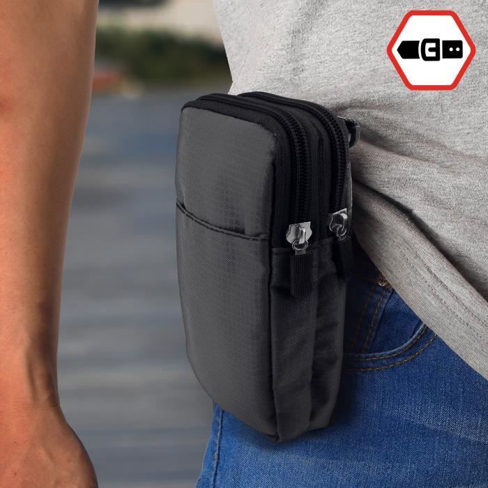 Étui Ceinture Smartphone Avec Mousqueton Et 2 Poches - Rose - Neuf Universel