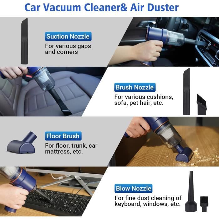 BOOTEEK Aspirateur Voiture Puissant De Table Sans Fil, 12000PA 12V Portable Mini Aspirateur A