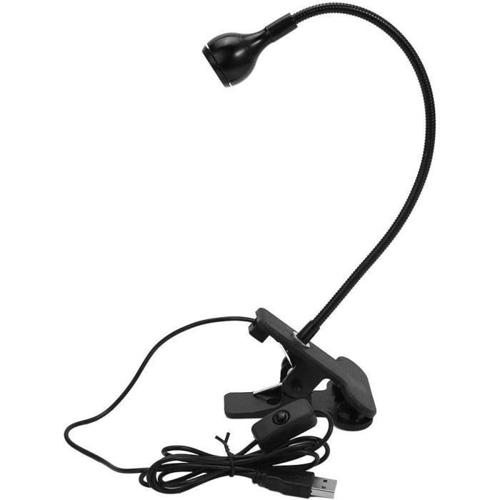 Lampe De Lecture Clip USB Col De Cygne Flexible – LED 1W Blanc Froid – Lampe Pince Portable Pour Livre, Ordinateur, Bureau (Noir)