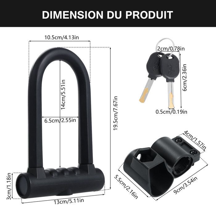 Cadenas Antivol en U pour Vélo Trottinette Électrique, Antivol Vélo Moto en  Acier Allié, Noir - Cdiscount Sport