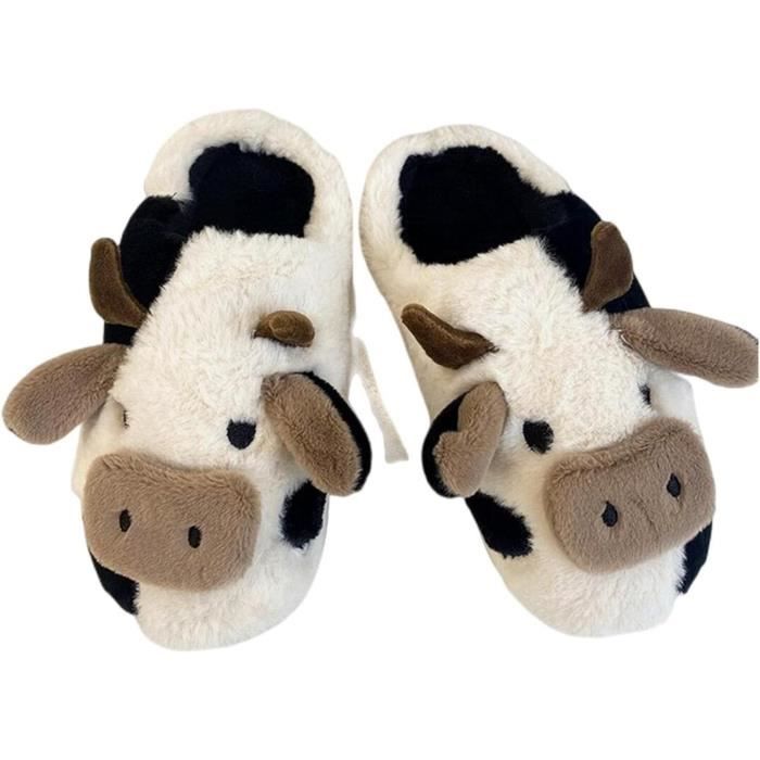 Chaussons À La Conception De Vache Mignonne Pour Femme, Chaussures De  Plateforme En Peluche Doublée Décontractées À Enfiler, Chaussons Chauds  Pour L'intérieur, Mode en ligne