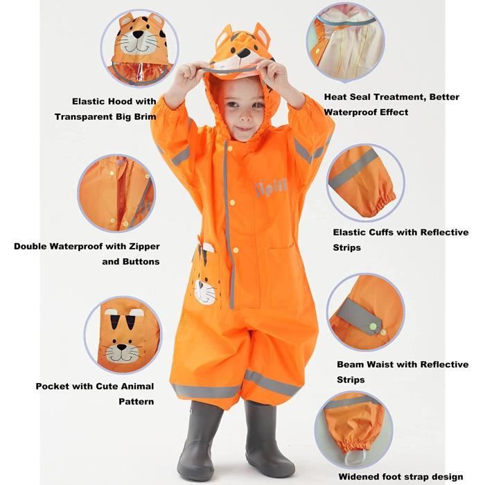 Combinaison De Pluie Enfant Imperméable Avec Capuche - Poncho De Pluie Bébé Garçon Fille 1-10 Ans - 8