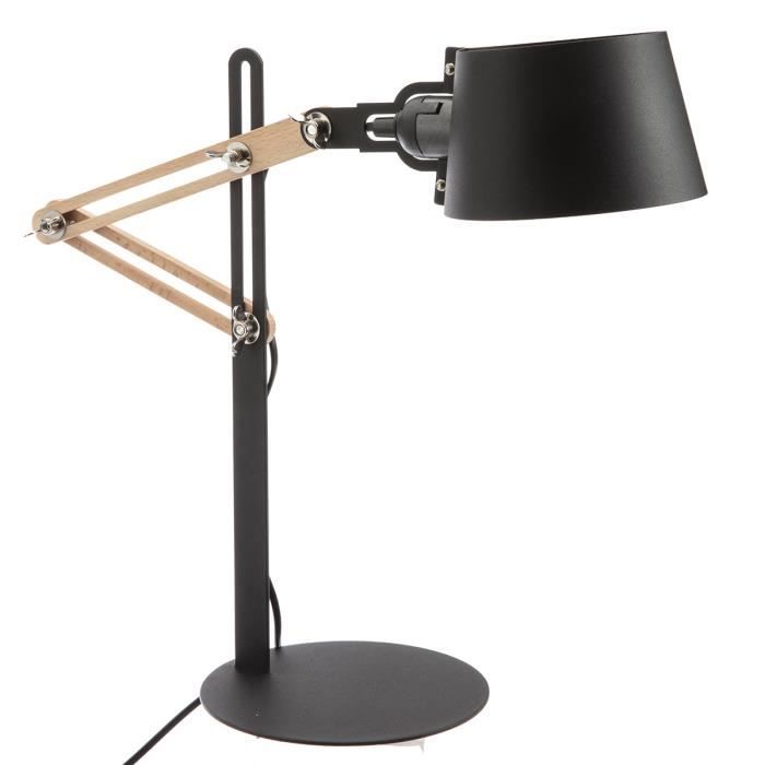 Lampe de bureau articulée style scandinave en bois et métal noir Noir -  Cdiscount Maison