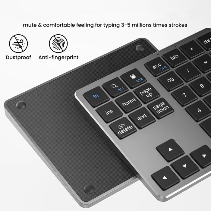 Batterie Longue Durée 2 Mois Pavé Numérique Sans Fil 35 Touches Rechargeable - Connexion Triple Appareil (PC, Portable, Tablette) - Design Ultra Fin