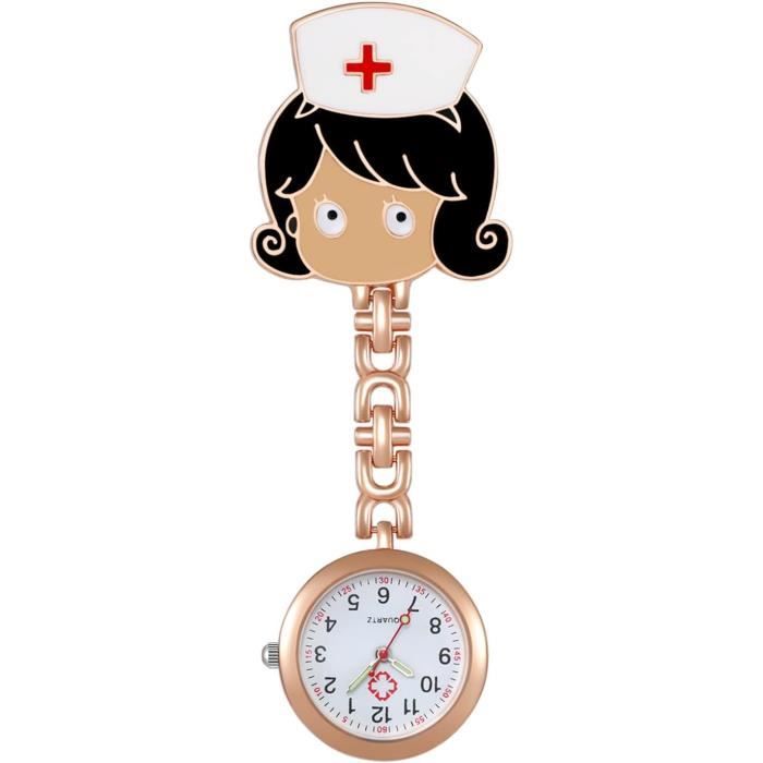 Montre De Poche Broche Infirmière - Alliage Zinc Doré, Strass, Cadran Cartoon, Épinglette à Revers, Pour Étudiant, Médecin, Personnel Soignant - 12