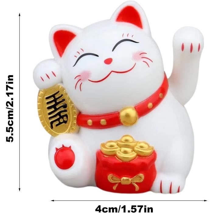 Maneki Neko Chat Porte-Bonheur Solaire - Décoration Qui Agite La Patte (Blanc, Pour Voiture/Maison)