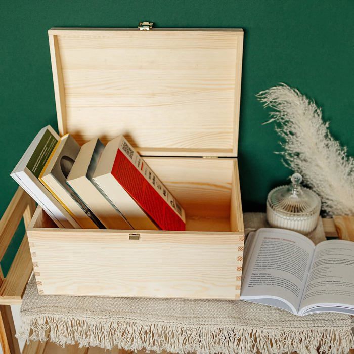 Boîte De Rangement Noël En Bois Brut Avec Fermoir - 30x20x14 Cm Parfaite Pour Cadeaux & Décoration