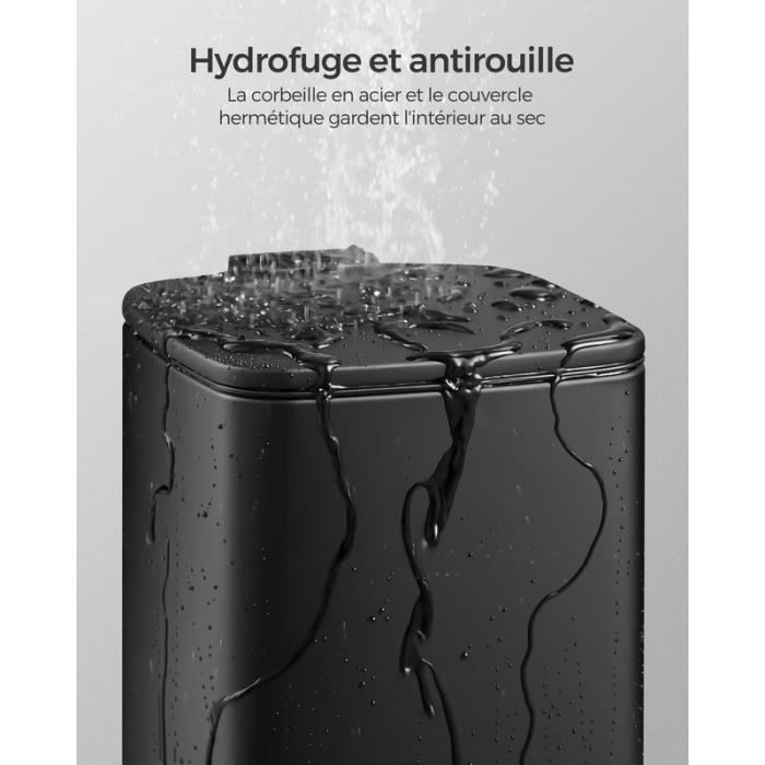 Hiceeden Poubelle De Salle De Bain De 5 Litres Avec Couvercle, Petite Poubelle Rectangulaire De 6 Litres Avec Seau Amovible, Poubelle Fine En Acier Inoxydable Avec Pédale Pour Cuisine, Noir Vif