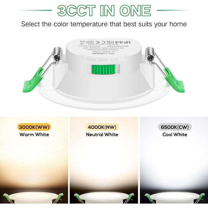 ALUSSO Spot LED Encastrable, Spot Encastrable 230V 7W,3000K Blanc Neutre  4000K Blanc Froid 6500K Réglable, Diamètre 85 mm, spot 81 - Cdiscount Maison