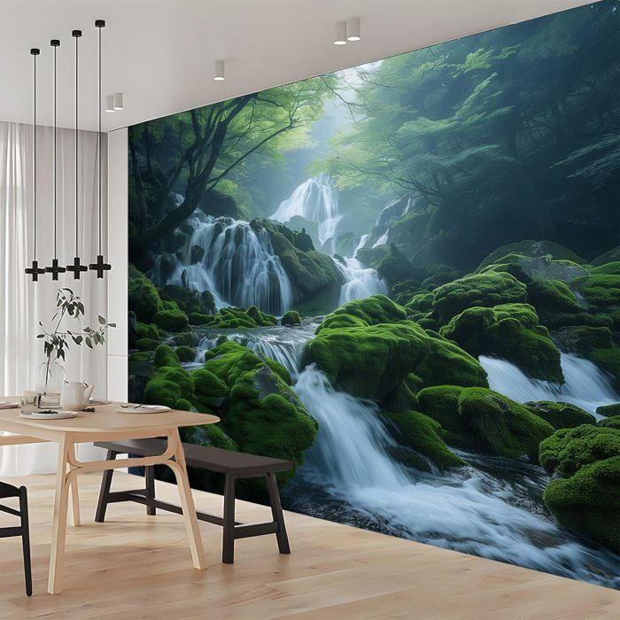 Papier Peint Panoramique Paysage Cascade Forêt 350x256 cm, Poster Geant ...