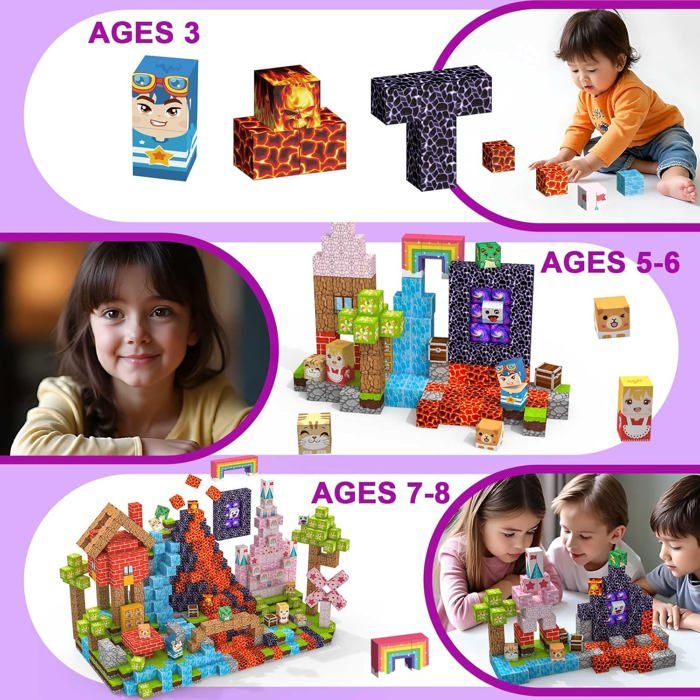 Blocs Construction Magnetique Enfant, 100 Pièces 2CM Bloc de Construction Cube Magnétique pour Garçon et Fille Cadeaux D'anniversaire, Jouets Montessori pour Enfant de 3 4 5 6 7 8 9 10 11 12 Ans