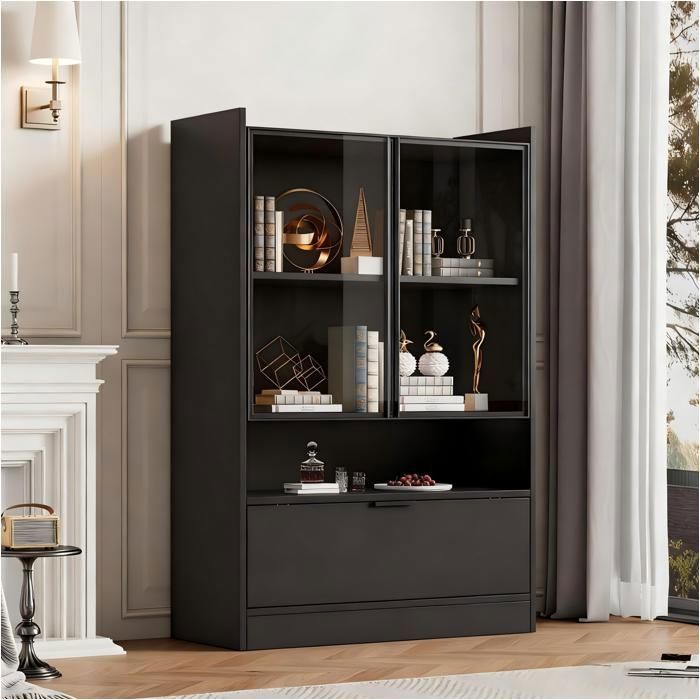 Vitrine Moderne Éclairée LED 150 Cm - 15 Couleurs, Porte Verre, Étagères Réglables, Meuble Présentation Élégant