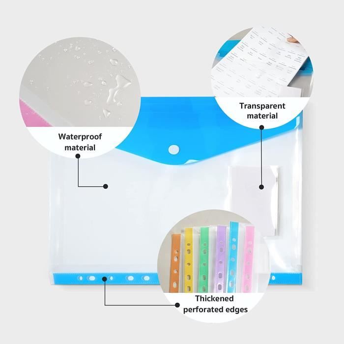 Lot De 24 Pochettes En Plastique Extensibles à 11 Trous Pour