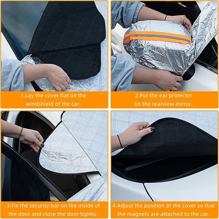 Protection Pare-brise Voiture Avec Aimants - 175 X 115 Cm - 4 Couches Anti-UV, Chaleur, Gel - Bande Réfléchissante - Pour Berlines Et SUV