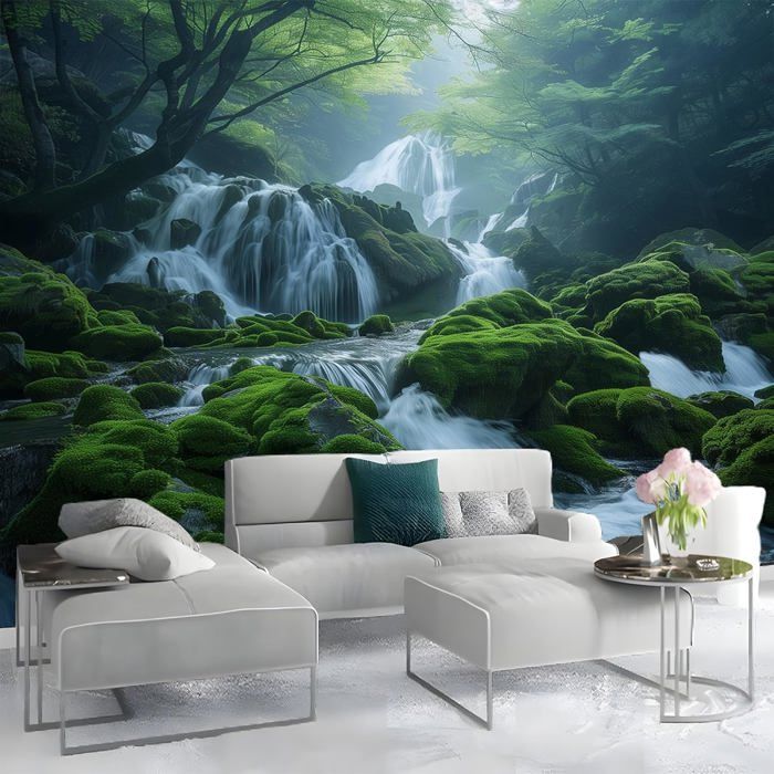 Papier Peint Panoramique Paysage Cascade Forêt 350x256 cm, Poster Geant ...