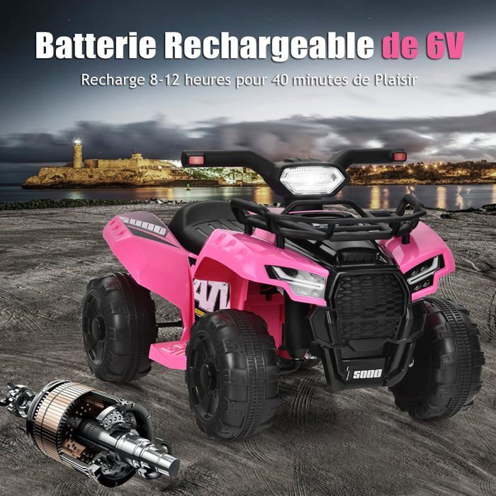 Baroni Toys Quad électrique Enfant 1-4 Ans – Guidon, Marche Avant/arrière, Batterie 6V, Effets Sonores Et Lumineux