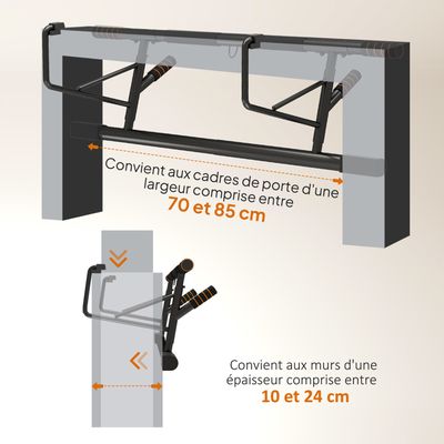 Hop-Sport Barre De Traction Pour Porte HS-M050DP, Barre De Porte Réglable 65-100cm, Fixation Sans Perçage, Charge Max. 150kg, Rouge - Sport