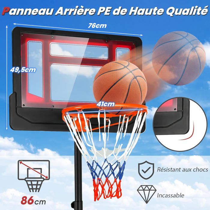 GYMAX Panier de Basket Extérieur pour Enfants, Hauteur Réglable 90-210 CM, Base Stable Remplissable d'Eau ou de Sable, Mobile avec roulettes, Panneau Résistant, Poteau en Métal (Bleu