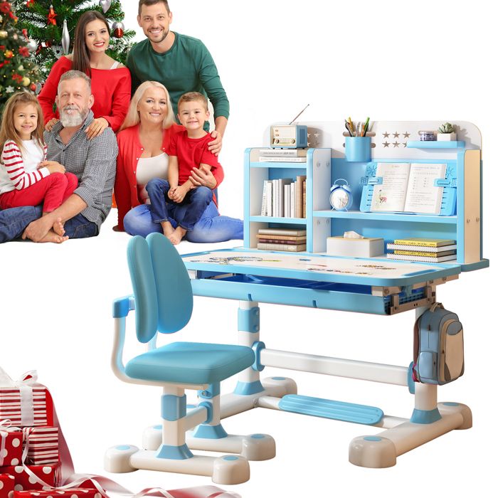 Bureau Enfant + Chaise Hauteur Réglable Ohfruit - Design Château Avec Tiroir, Idéal Apprentissage