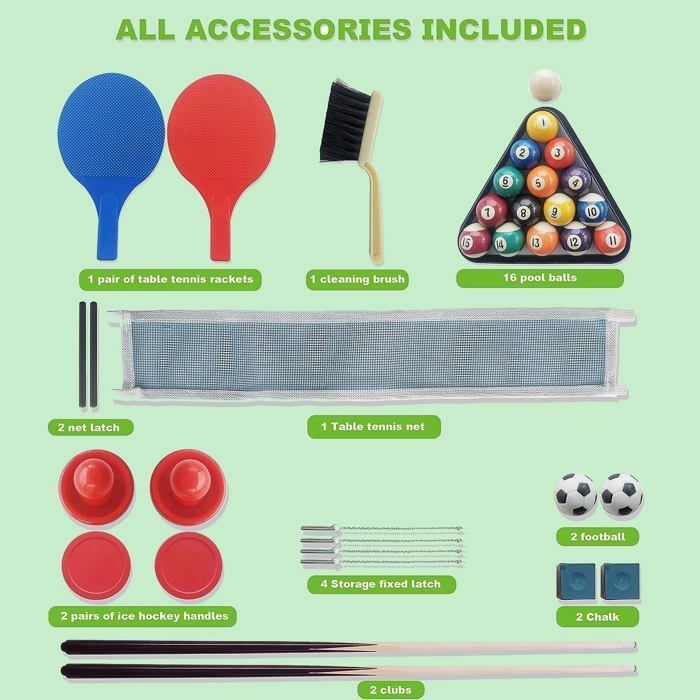 Table Multijeux 14 En 1 – Basket/Billard/Baby-foot/Tennis/Hockey/Bowling – Pliable, Accessoires Inclus, Enfant