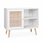 SWEEEK Meuble de rangement en cannage 80x39x65.8cm Bohème - Blanc - 2 niveaux - 1 porte - pieds scandinaves. buffet bas