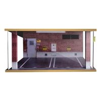 Acrylique 1/18 Paysage Diorama Simulation Parking Scène Mini Voiture Double Garage w/Lumière LED Décor de Mur de briques rouges