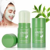 Bâton de masque au thé vert, Masque au thé vert en stick, 2 Set Green Tea Mask, élimine les points noirs pour tous les types de peau