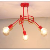 Rouge Simplicité nordique Industriel Plafonnier Luminaire Edison Ampoule en Fer Forgé 3 Support de Lampe