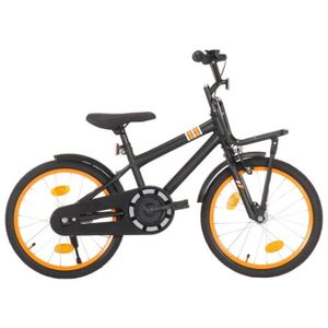 VÉLO ENFANT Vélo d'enfant avec porte-bagages avant 18 pouces Noir et orange Dilwe7407563619107