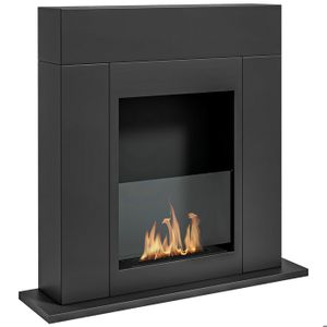 Cheminée Bioéthanol Murale S-Line Box 120 Cm - Design Noir Mat Avec Verre De Sécurité - Flamme 3D Et Brûleur Sécurisé