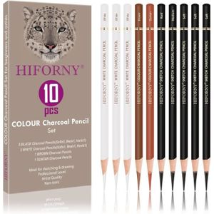 CRAYON DE COULEUR HIFORNY Lot de 10 crayons de couleur fusain - Crayons à craie pastel pour croquis, ombrage, mélange, portrait - Idéal pour les d31