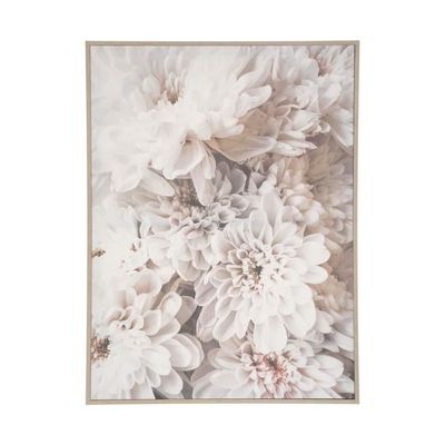 Atmosphera - Tableau Toile murale imprimée et encadrée déco Fleur 58 x 78  cm Blanc