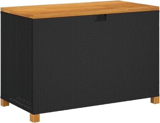 Boîte De Rangement Jardin VidaXL Résine Tressée Bois Acacia - Coffre Outils Avec Couvercle - Noir