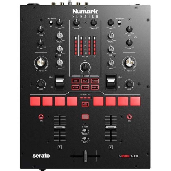 Numark Scratch - Table de Mixage 2 Voies pour Le Scratch avec Serato DJ (Inclus) avec Crossfader Innofader, Licence DVS, 6 Sélecteur