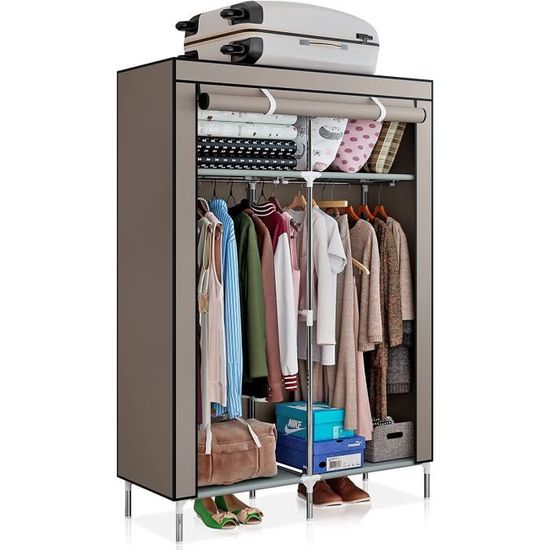 Armoire en Tissu, Double Armoire de Rangement Pliable, Double Penderie