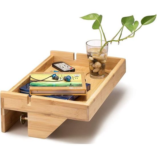 1 Table d'appoint ergonomique d'économie de l'espace Clip en bambou - sur l'étagère de chevet 
