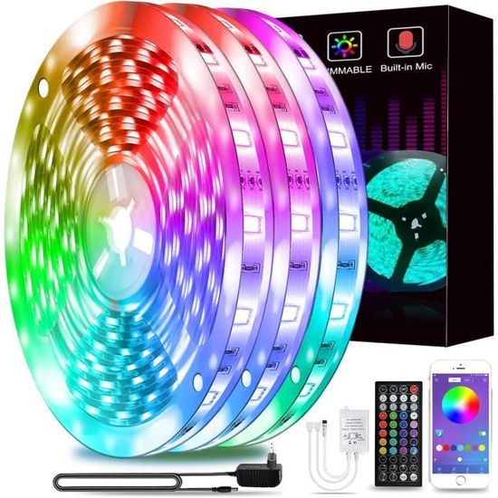 Ruban LED 15M(7,5x2) RGB Bande LED Multicolore App Contrôle, Led