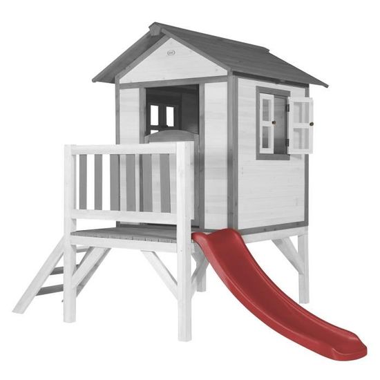 AXI Maison Enfant Beach Lodge XL en Blanc avec Toboggan en Rouge | Maison de Jeux en Bois FFC pour Les Enfants | Maisonnette